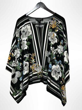 COLLEEN LOPEZ Pullover Poncho with Armholes Floral Print Size L